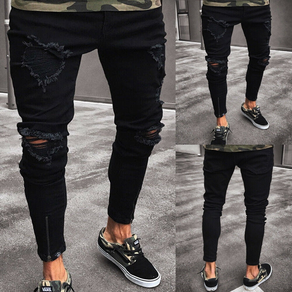 Calsunbaby - Stylish Mens Ripped Skinny Jeans Destroyed Frayed Slim Fit ...