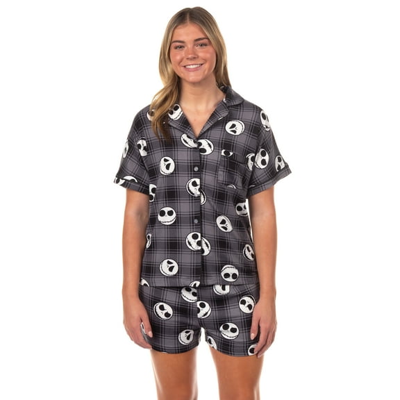 The Nightmare Before Christmas Pajamas Women's Jack Plaid Notch Collar Sleep Set