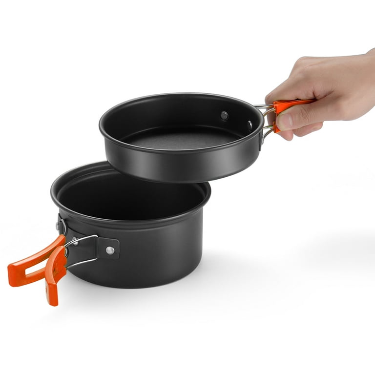Gutsdoor Camping Cookware Set Camping Cooking Set Non Stick Family Backpacking Cooking Set Lightweight Stackable Pot Pan Kettle Bowls with Storage Bag