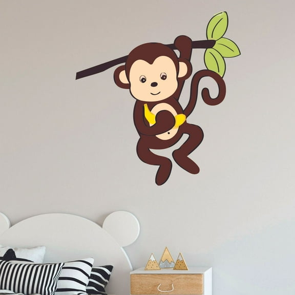 Monkey Climbing Cartoon Character Wall Art Decal Vinyl Sticker Girls Boys Room Bedroom Nursery Kindergarten House Fun Home Decor Stickers Wall Art Removable Vinyl Mural Decoration Adhesive 30x15 inch