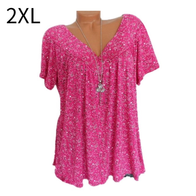 Camiseta de mujer con cuello en V, manga corta, camiseta de verano informal estampada, rojo, XXL Scienceny AP001653-21