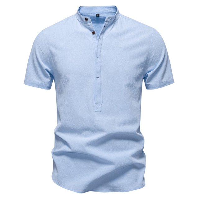 Dagugfen T Shirts for Men Summer Button V Neck Short Sleeve Stand Collar Lightweight Casual Tops Solid Color