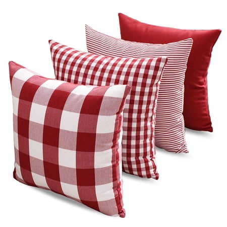 Aarocafa 24x24in Short Plush Red & White Buffalo Check Pillow Covers (Set of 4) -Cozy Farmhouse Holiday Decor|Ultra-Soft Plush Pillowcases for Bedroom|Wrinkle-Resistant Accent Pillows