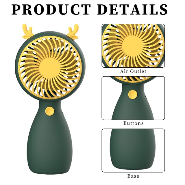 Mini ventilador de refrigeración por aire Regalo de ventilador de mano USB portátil de dibujos animados (orejas de ciervo verde) Tmvgtek Libre de BPA