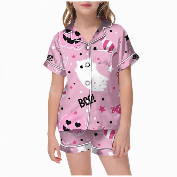 TOWED22 Toddlers Halloween Pajamas Baby Kids Girl Print Pajama Set Pumpkin Pjs Jammies Button Down Lounge Sleepwear,2-3 Y