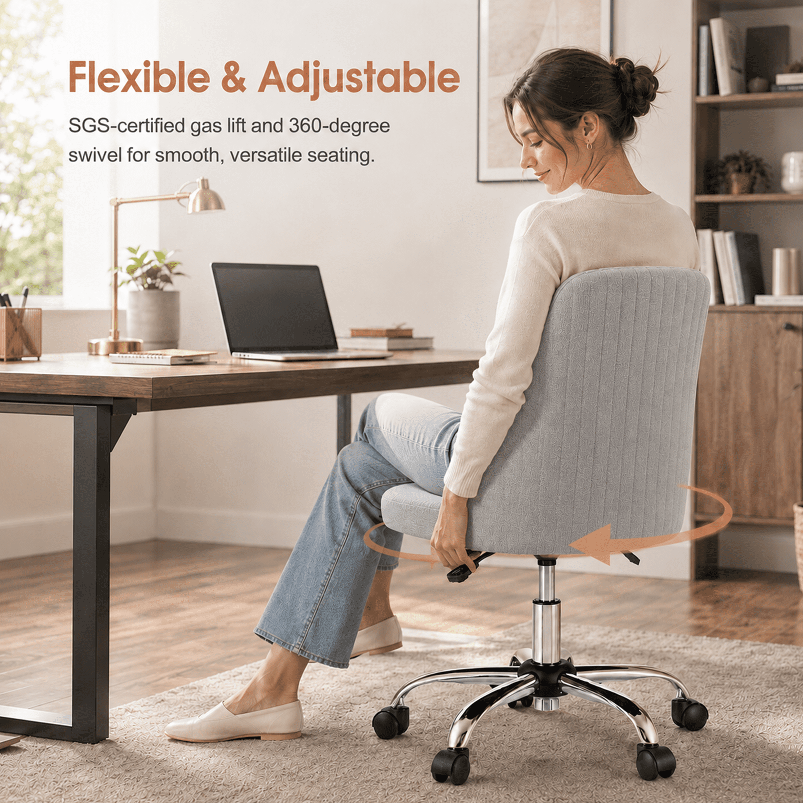 Alvantor Comfy Office Chair, Adjustable Swivel Desk Chair with Wheels, Wide Seating, Modern Fabric Vanity Chair
