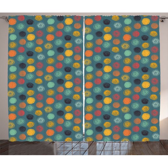 Ambesonne Green Curtains 2 Panel Set, Colorful Abstract Circle, 108" x 63", Multicolor