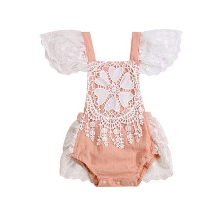 

Binpure Baby Girls Flower Pattern Fly Sleeve Square Collar Lace Romper