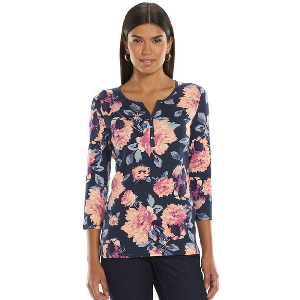 Croft & Barrow Women's 3/4 Sleeve Henley Classic Tee WC53K012