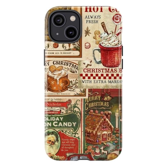 Vintage Christmas Collage Phone Case, Retro Holiday Candy & Santa Art iPhone Cover, Festive Case for iPhone 17 16 15 14 13 12 11 Plus Pro Max Mini