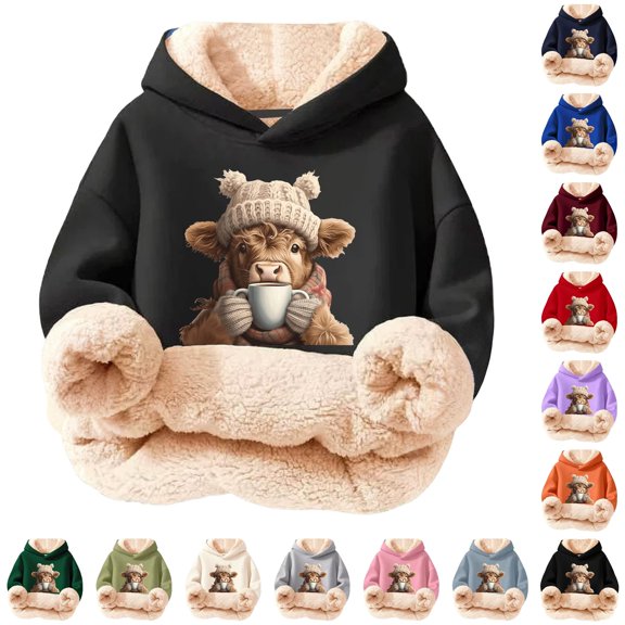 Byoo Big Boy Lined Hooded Sweatshirt Classic Cute Cow Printing Full Sleeve Unisex Hoodie Kids Winter Pullover Top,GY2