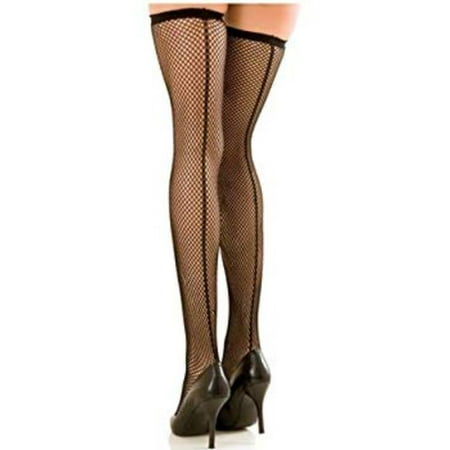 Rene Rofe Fishnet Thigh High w/Backseam Black O/S