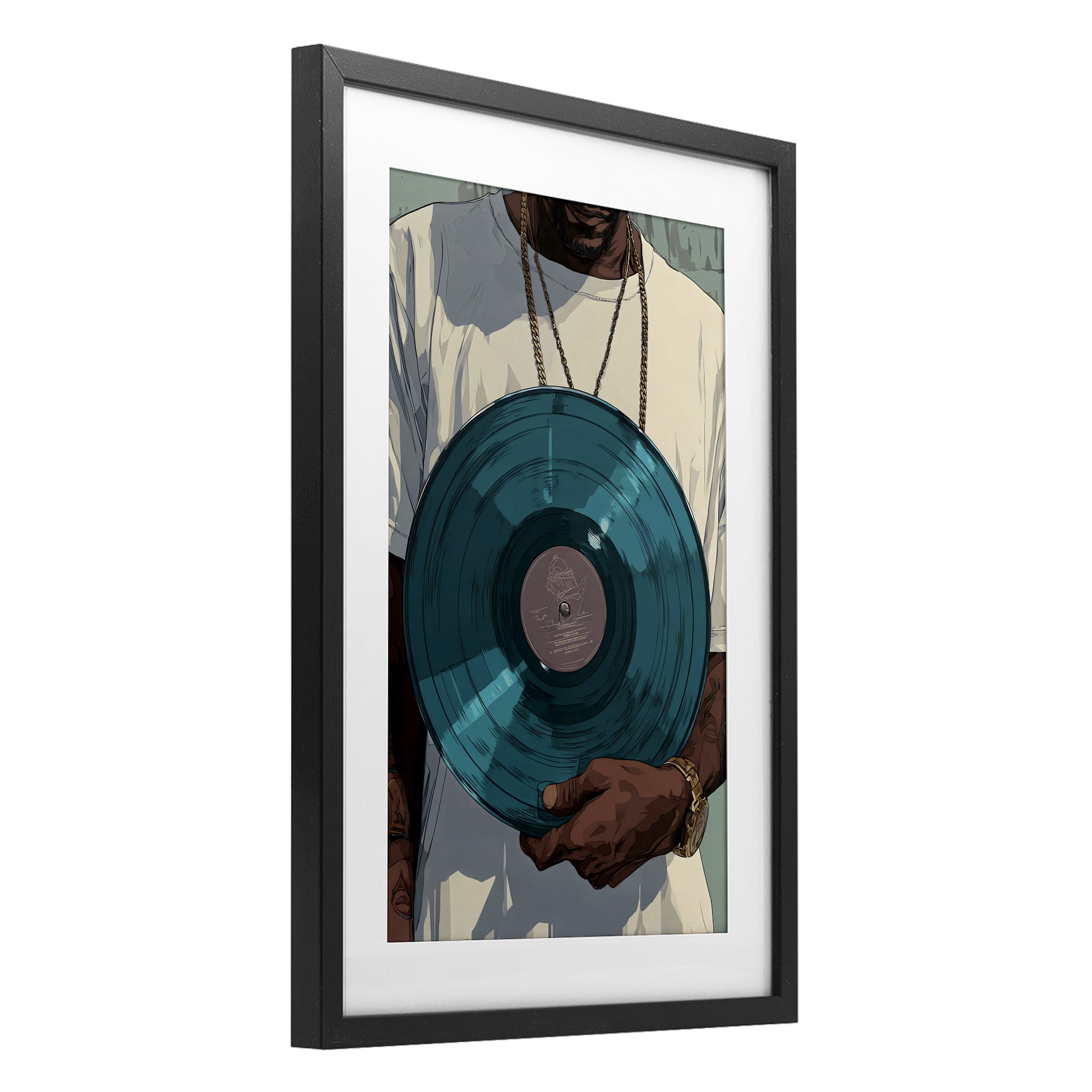 Stupell Industries Musician & Blue Music Record Black Framed Print Under Glass, design by Franklyn Gregory