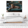 thumbnail image 6 of Mudket Leopard on Carved Green Sofa with Blue Hydrangea Canvas Wall Art, French Luxury Canvas Art for Living Room Bedroom Print for Home Decor , Framed Ready to Hang - 12"L x 8"W, 6 of 9
