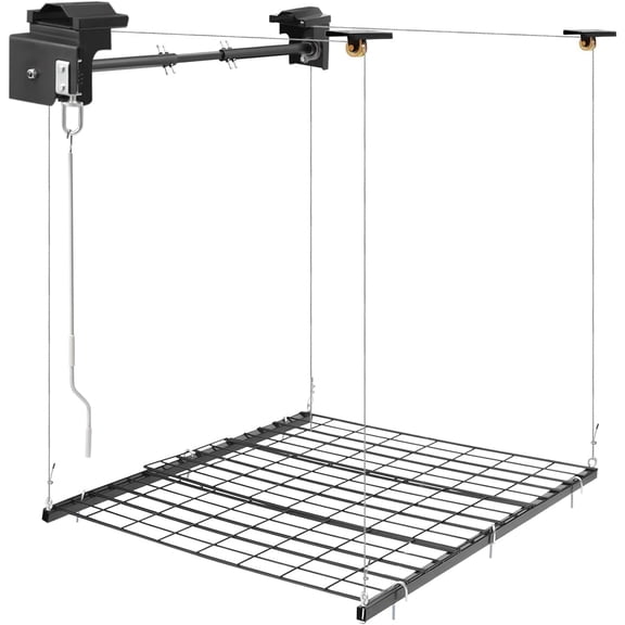 Overhead Garage Lifting Storage Rack, 4x4 Ft Heavy-Duty Metal Garage Ceiling Rack, Adjustable Organization System With 96''L Black (250lbs,96in)