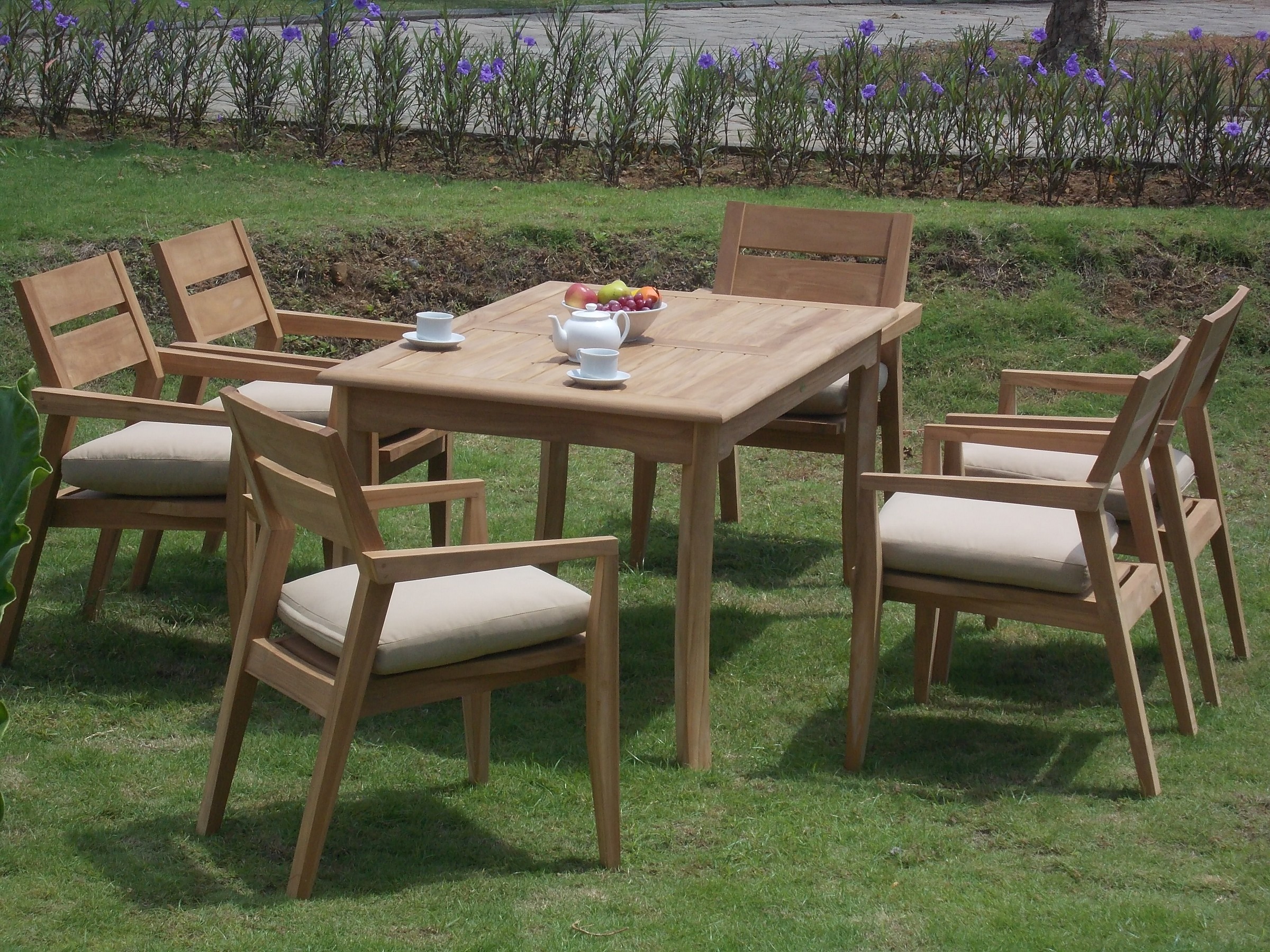 Teak Dining Set6 Seater 7 Pc 60" Rectangle Table And 6 Stacking