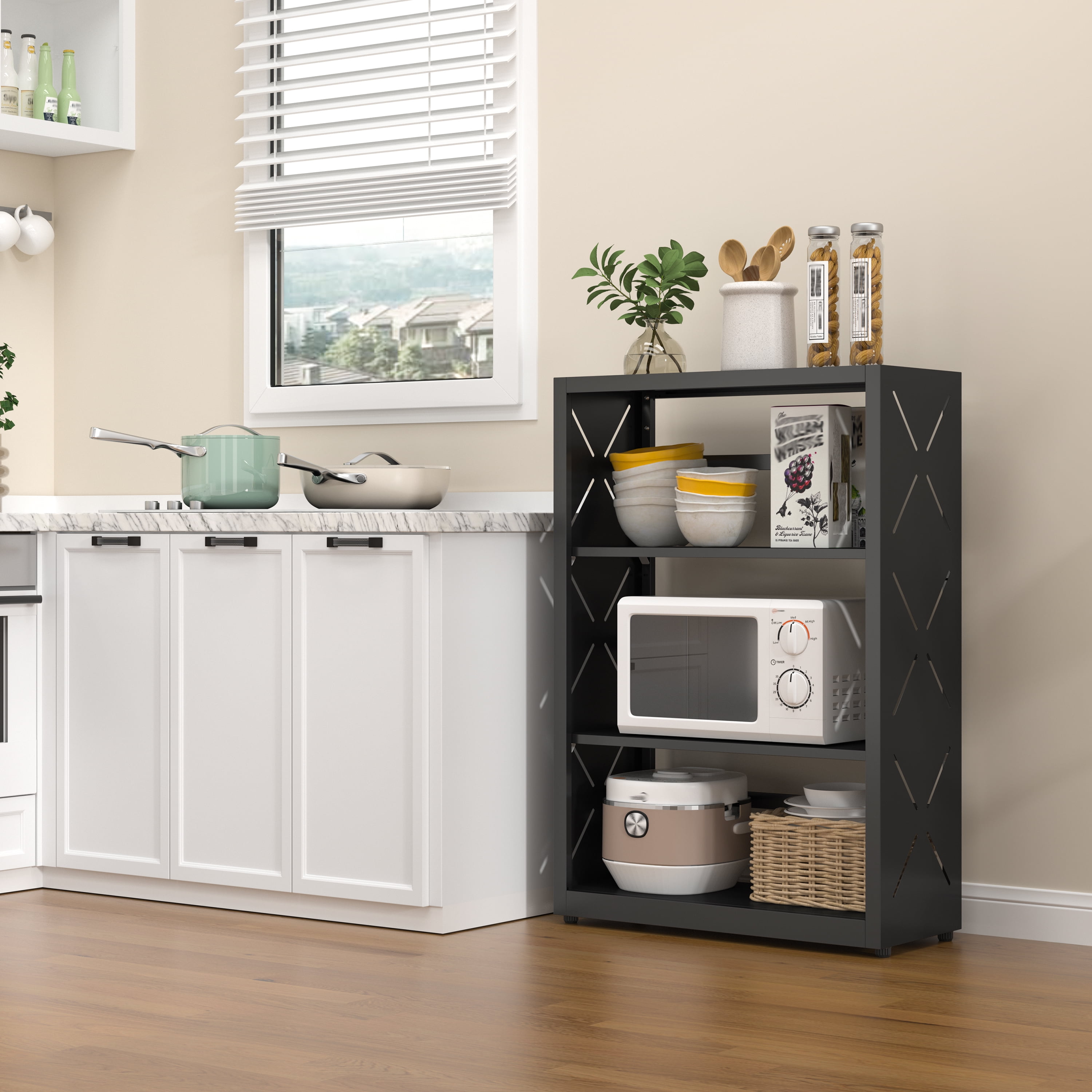 Polup Industrial Style 3-Tier Freestanding Bookcase with Adjustable Metal Shelves, Black, 1-Pack