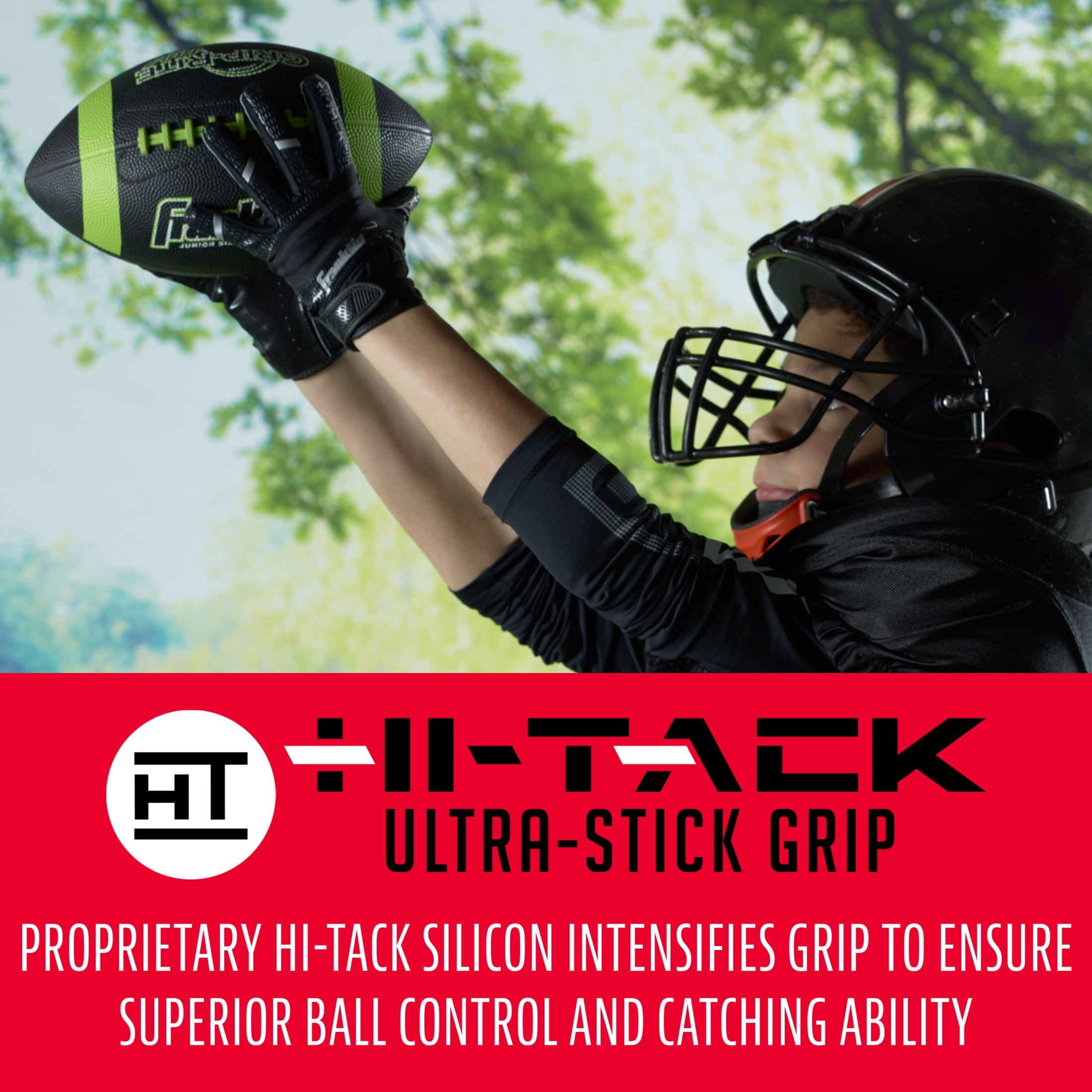 Franklin Sports Hi-Tack Premium Football Receiver Gloves - Black - Youth Large