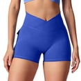 thumbnail image 6 of Women's High-Waisted Scrunch Butt Shorts with Side Pockets and Stretchy Waistband, Buttery Soft Fabric for All Day Comfort Blue L, 6 of 6