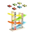 thumbnail image 3 of Juego de rampa para pista de autos de carreras, juego de vehículos de carreras para niños en edad preescolar 4 pistas, 3 of 9