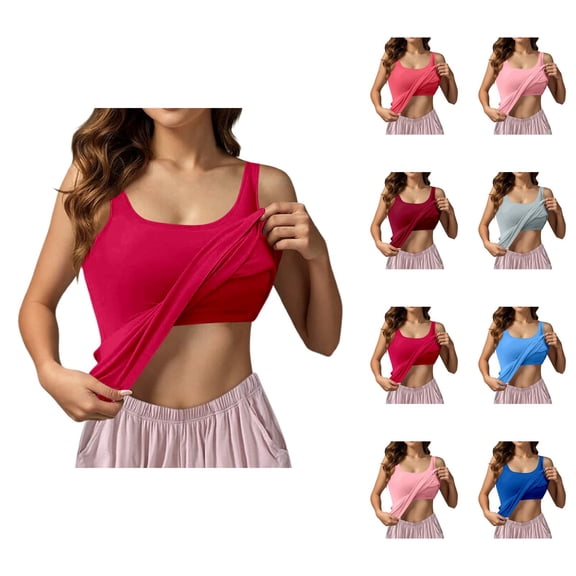 Womens Tank Tops with Built in Bras Soft Lightweight Plain Fitted Padded Sleeveless Shirt Summer Outfits