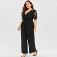 thumbnail image 3 of JAEDEN Women's Plus Romper Summer Slim-Fit Short Sleeve Deep V Neck Lace-up Jumpsuit Black XL, 3 of 5