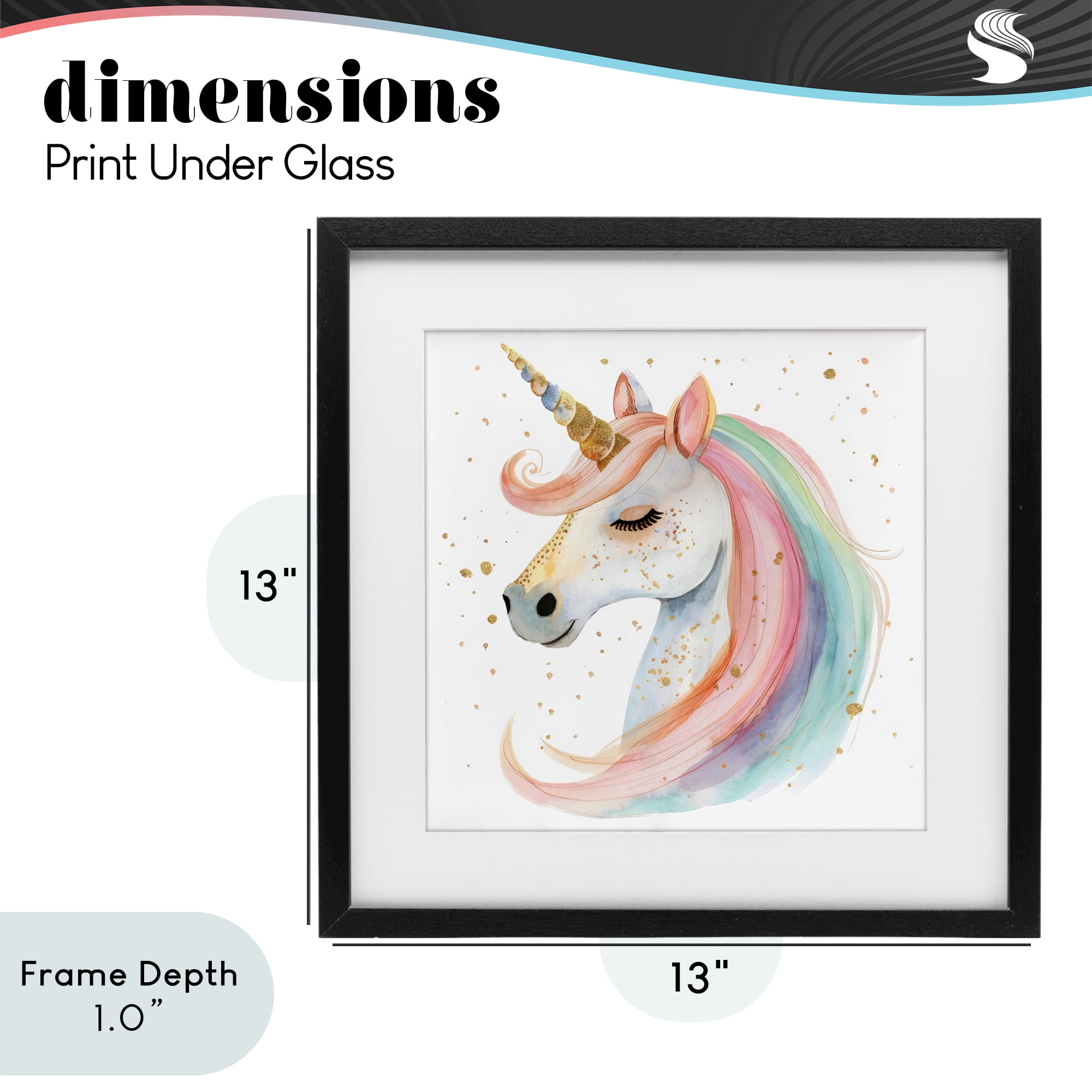 Stupell Industries Gold Speckled Pastel Unicorn Black Framed Print Under Glass, design by Creative Studio
