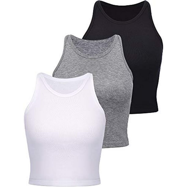 Faciliteter utilgivelig Final Boao 3 Pieces Women's Cotton Basic Sleeveless Racerback Crop Tank Top  Sports Crop Top for Lady Girls Daily Wearing (Black, White, Light Grey,  Small) - Walmart.com