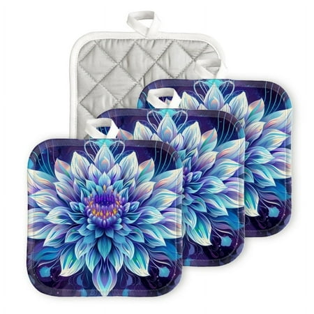 

BaHomeck Pot Holders 4pcs dacron Made Square heat-resisting mat Machine Washable for Kitchen Oven Hot Pads 6.7inch*6.7inch Beautiful Flower With Large Petals In Blue And Purple Colors