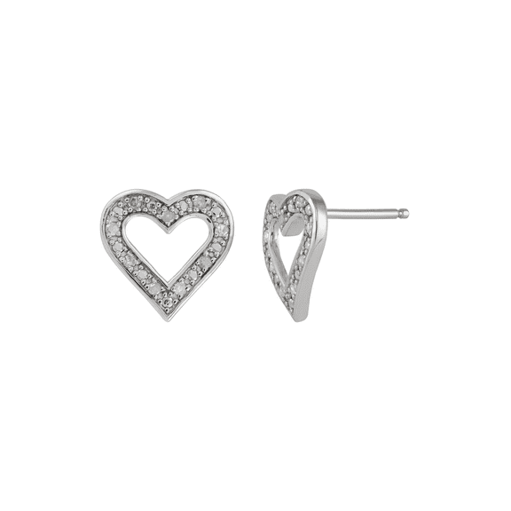 Women's Finecraft 1/10 cttw Diamond Heart Stud Earrings in Sterling Silver