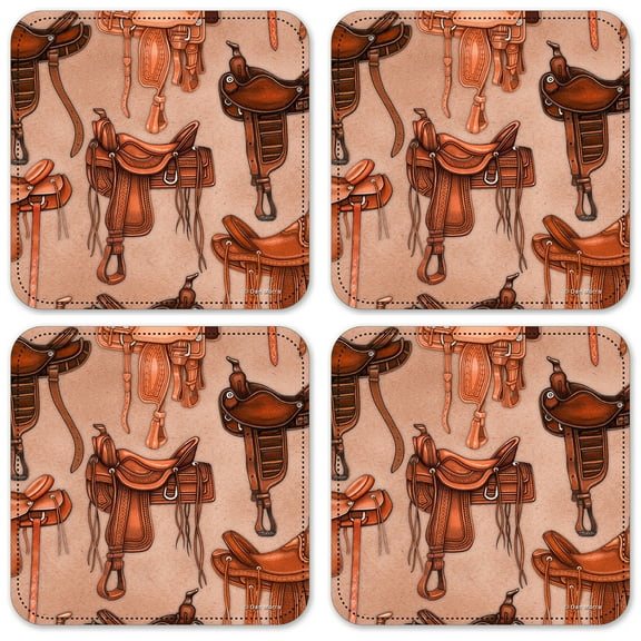 Vinyl Drink Coasters - Set of 4 - Horse Saddles - Image by Dan Morris