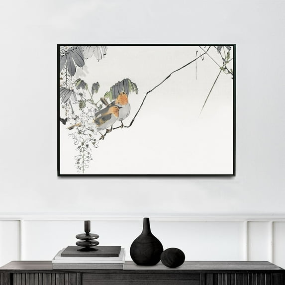 Two Sparrows Perched on a Branch - 1890-1891 | Watanabe Seitei | Premium Fine Art Print | 19th Century Japanese | Woodblock Printing | Botanical | Plant Art | Nature Art