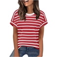 thumbnail image 2 of Women's Short Sleeve V Neck Stripe Top Shirts Blouses with Trendy Loose Fit Solid Color Casual Daily Wear Work Office Vacation Fashion Essential Gift | CSEONE,Red XL, 2 of 7