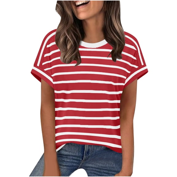 Women Striped Short Sleeve T Shirt Crewneck Casual Loose Basic Tee Summer Top Blouse Tunic 2026 Tendy Outfit