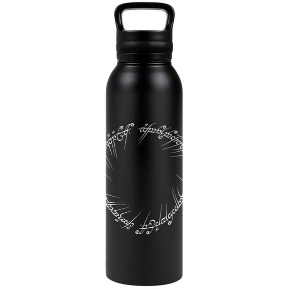 Lord of the Rings Official Mordor Script 24 oz Insulated Canteen Water Bottle, Leak Resistant, Vacuum Insulated Stainless Steel with Loop Cap, Black