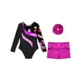 thumbnail image 6 of Alvivi Kids Girls Rhinestone Long Sleeve Gymnastic Dance Leotard Bodysuit and Shorts Hair Scrunchies Set Leaves 10, 6 of 7