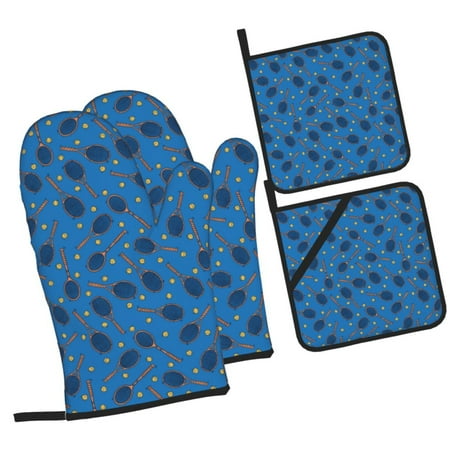 

Pofeuu Tennis Rackets 1 Print Oven Mitts and Pot Holders 4 pcs Set High Heat Resistant 500 Degree Extra Thicken Long Kitchen Cotton Oven Glove for Cooking