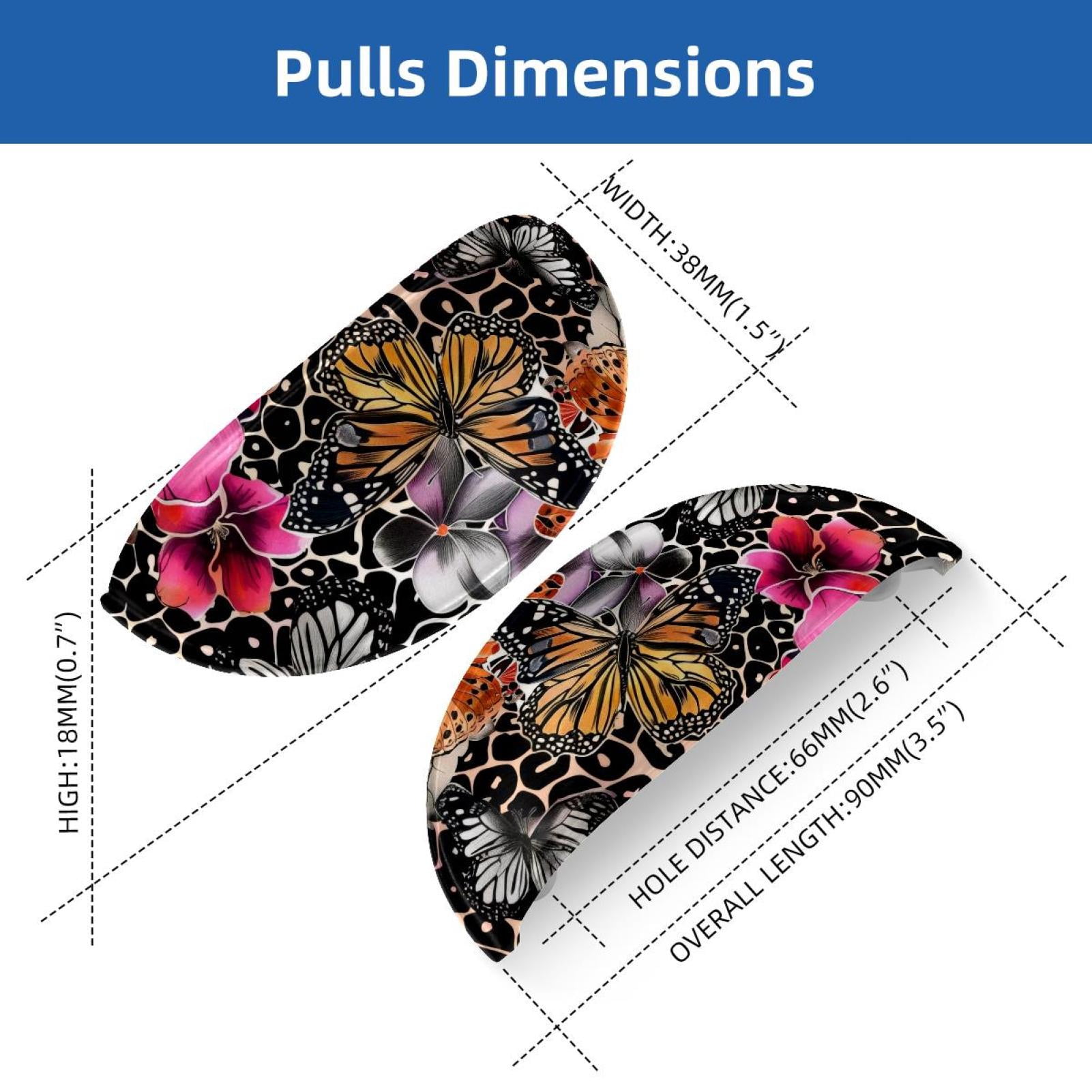 PhooArto 6 Pcs Cup Drawer Pulls, Butterflies Flowers on Leopard Spots Shell Shape Handles Cabinet Knobs for Dresser Cupboard Closet Wardrobe with Screws