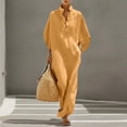 thumbnail image 6 of Zpzdpjkx Women's Cotton Linen Maxi Dress, Solid Color 3/4 Sleeve V-Neck Casual Long Dress with Pockets, 6 of 7