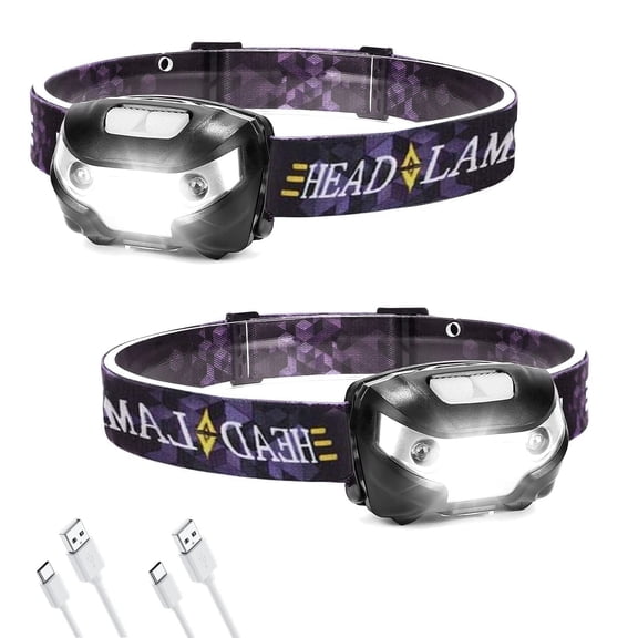 Rechargeable Headlamp,Outdoor Waterproof Motion Sensor LED Headlights for Camping Running Hiking Fishing (2 Pack)