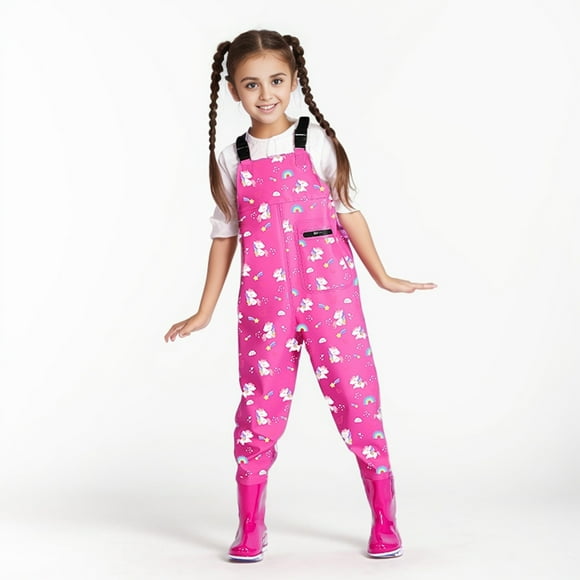 XDZJLR Girls' Jumpsuits & Rompers Kids Cartoon Animal Chest Waders Youth Fishing Waders for Toddler Child Water Proof Hunt Fishing Waders with Boots Romper Hot Pink 12-13 Years