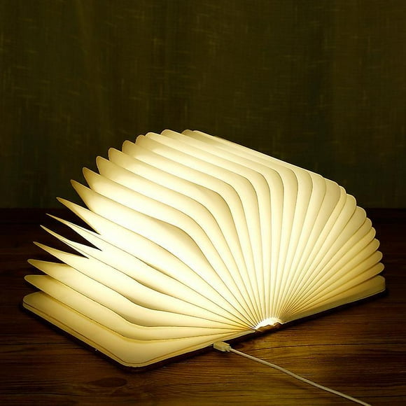 Large Folding Wooden Table Lamp: USB Rechargeable LED Book Light