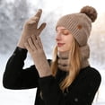 thumbnail image 2 of HNMKIU Winter Warm Knitted Scarf Hat Set Thermal Lined Outdoor Riding Ear Cold Weather Khaki - One Size, 2 of 5