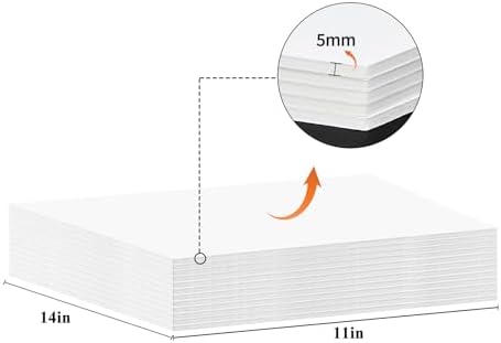 Quivanta 10 Pack Foam Boards 11" x 14", 5mm Thickness Styrofoam Core for Crafts, White Poster Vision Presentation Mat Board