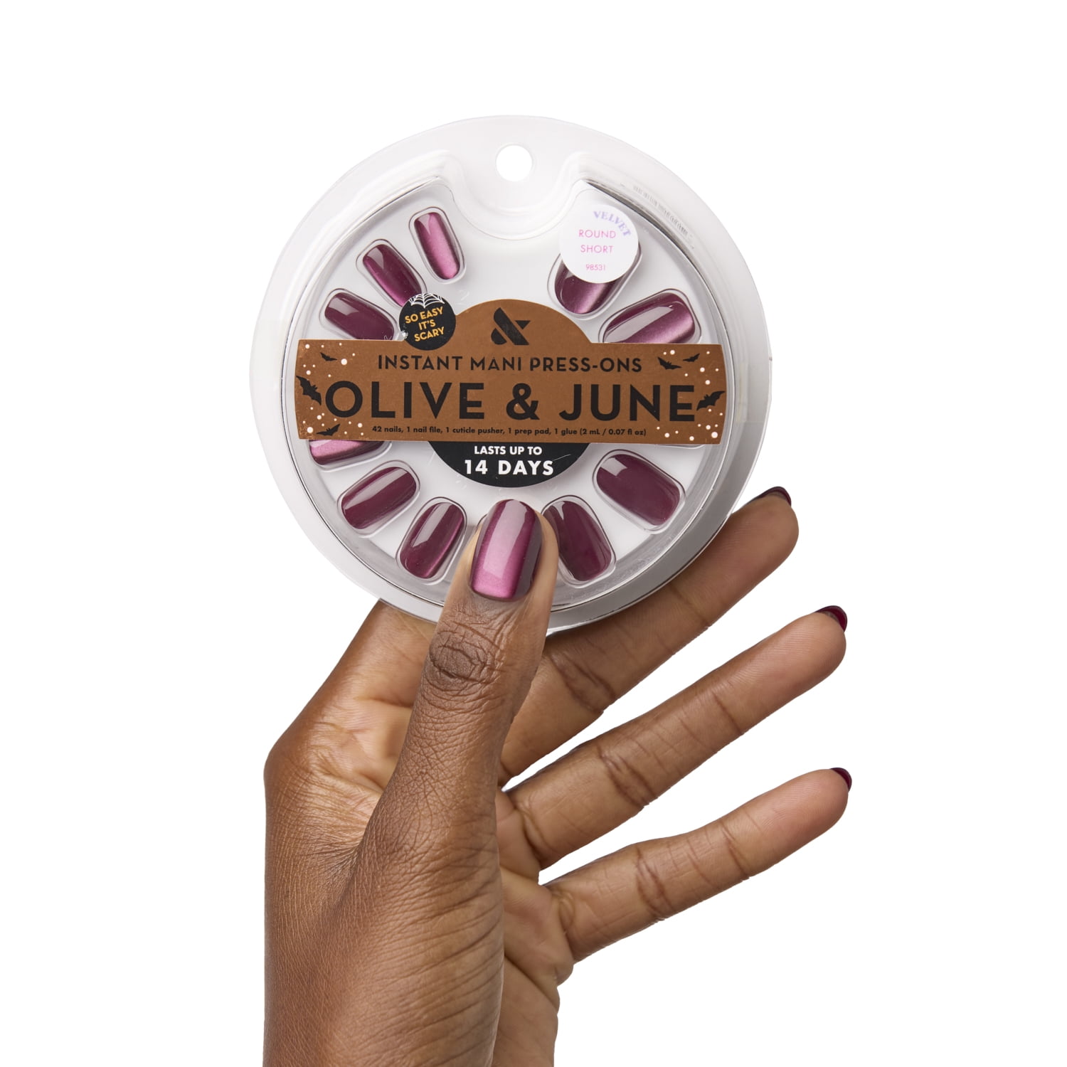 Olive & June Instant Mani Short Round Press-on Nails, Magic Potion Velvet, 42 Pieces