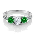 thumbnail image 2 of Gem Stone King 925 Sterling Silver Green Created Emerald and White Moissanite Women Ring (2.70 Cttw, Size 9), 2 of 4