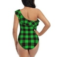 thumbnail image 5 of Gaeub Buffalo Plaid Green Black Women's One Shoulder Ruffle Tummy Control Swimwear for Swimming Surfing Beach Party - Large, 5 of 8