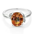 thumbnail image 2 of Gem Stone King 925 Sterling Silver Ecstasy Mystic Topaz and White Diamond 3 Stone Ring for Women (3.23 Cttw, Oval 10X8MM, Gemstone Birthstone, Size 5), 2 of 4