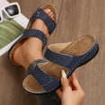 thumbnail image 3 of THDHVS Flat Sandals for Women,Fashion Casual Beach Fish Mouth Open Toe Thick Bottom Wedge Slippers Dark Blue, 3 of 5