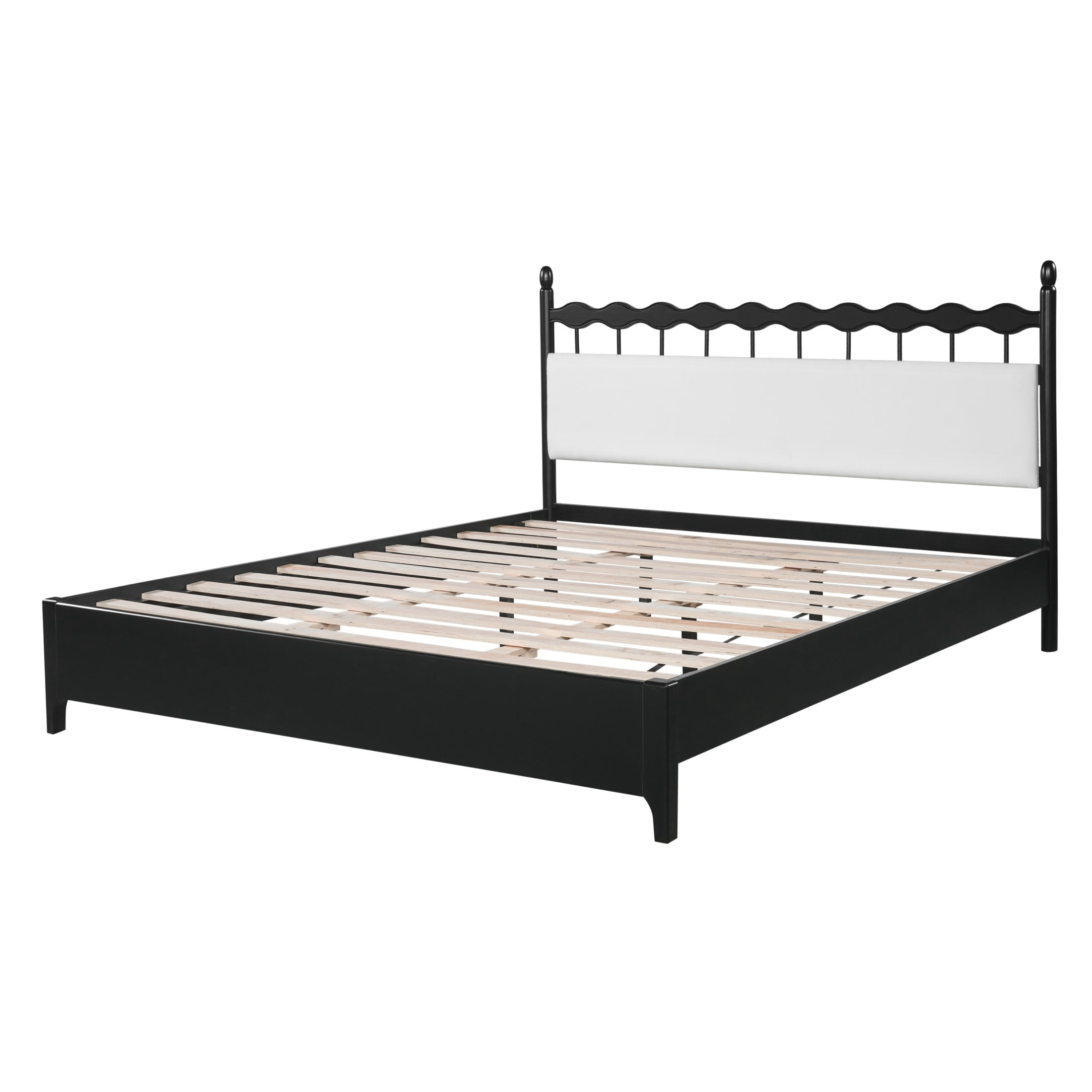 Christopher Knight Home Transitional Platform Bed Frame with Upholstered Headboard, King Size, Black
